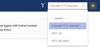 Screenshot showing how to select Claude-3-5-Sonnet agent from Clarity user portal dropdown menu