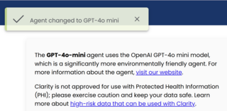 Screenshot showing message "Agent changed to GPT-4o mini"