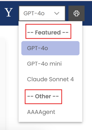 agent dropdown menu showing featured and other agents